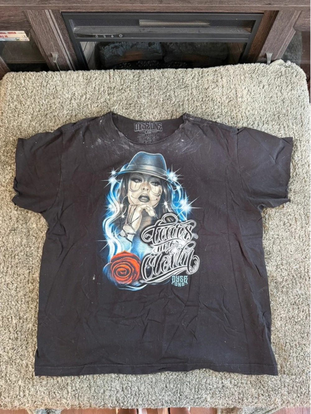 Dyse One 2XL Black Cotton Graphic T-Shirt with Woman and Rose Design